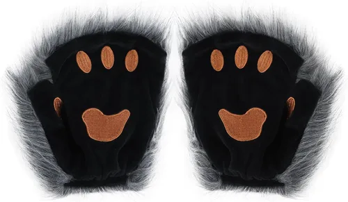 Miniatura 30 de Guantes de garra para disfraz de Halloween, medio dedo, lobo, oso, gato, guantes, guantes de piel sintética para mascarada, cosplay, utilería de mano