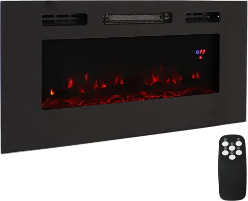 Sunnydaze Chimenea eléctrica negra para interiores, calentador eléctrico de pared con 3 colores de llama, 40 pulgadas