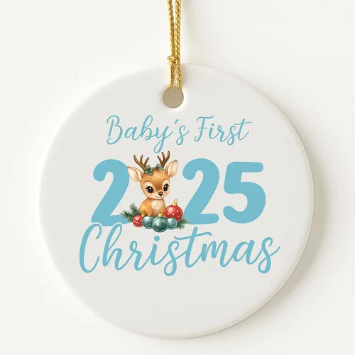Miniatura 2 de Adorno personalizado para la primera Navidad del bebé 2025, recuerdo redondo de cerámica con nombre personalizado, decoración de árbol de Navidad