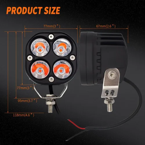 Miniatura 2 de Luces antiniebla LED rojas para conducción todoterreno, luces de trabajo auxiliares, 2 unidades, 40 W, 3 pulgadas, luces rojas de pesca para caza