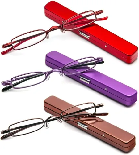 Miniatura 16 de Lentes de lectura ultra pequeños para hombres y mujeres, lectores de bolsillo delgados con clip para bolígrafo, carcasa de metal, bisagra
