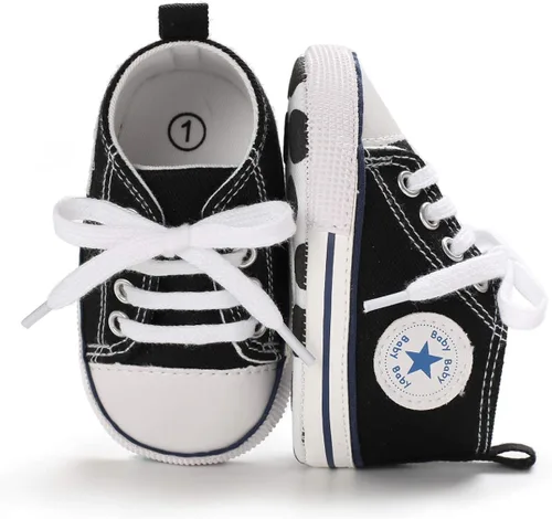 Miniatura 4 de KIDSUN - Zapatos deportivos unisex de caña alta para bebés mezclilla de lona suela antideslizante suaves para los primeros pasos