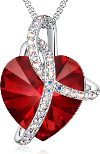 PLATO H Collar de cristal de corazón trenzado para mujer y niña con elegante caja, joyería de aniversario, regalo de San Valentín para el día de la
