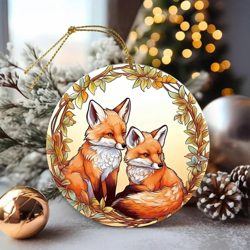 Miniatura 6 de Adorno de Navidad de zorro, árbol de Navidad de la familia de zorros, adornos de zorros de Navidad 2025, decoraciones colgantes de árbol, regalos