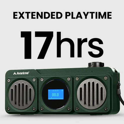 Miniatura 5 de Avantree Boombyte - Radio FM portátil y altavoz Bluetooth con excelente sonido estéreo, acabado de metal, tiempo de reproducción recargable largo