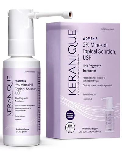 Keranique Tratamiento para el crecimiento del cabello para mujeres, 2% de minoxidil para el crecimiento y engrosamiento del cabello, solución tópica