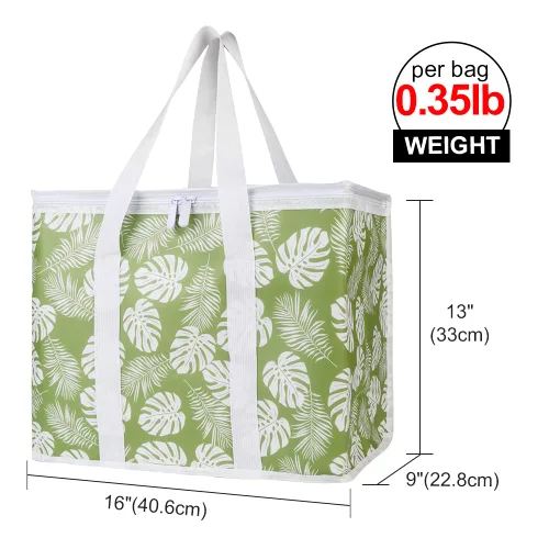 Miniatura 2 de Bodaon Paquete de 2 bolsas de compras reutilizables aisladas, bolsa enfriadora de picnic XL con cremallera superior fría, hojas verdes Hoja verde