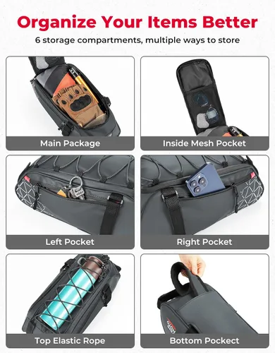 Miniatura 4 de KEMIMOTO Bolsa trasera para bicicleta – Bolsas de PVC resistentes al agua de 8 L para portabicicletas, alforja para maletero de bicicleta para Gris