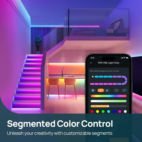 Miniatura 3 de Linkind - Tira de luces LED RGB de 10 pies, tira de luz inteligente que funciona con Alexa y Google Home, luces LED de cambio de color segmentadas