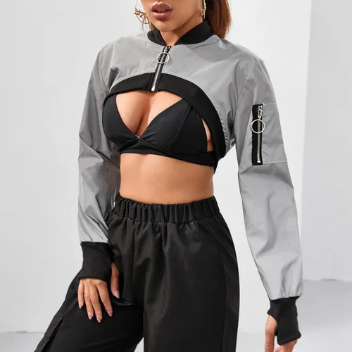 Miniatura 2 de Ypser - Blusa reflectante para rave, crop top, de manga corta, techwear, para mujer