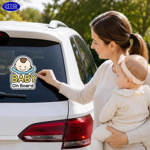Miniatura 2 de GEEKBEAR Etiqueta engomada del coche del bebé a bordo, diseño del personaje, reflectante, resistente a la intemperie (01. Niño básico)