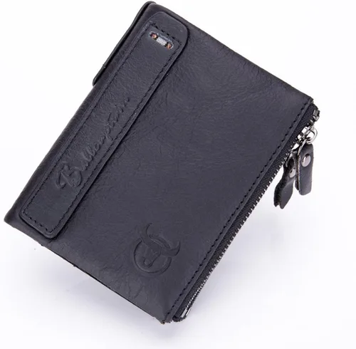 Miniatura 4 de BULLCAPTAIN Cartera de cuero genuino para hombres Vintage doble cremallera monedero billetera