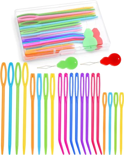 Miniatura 9 de 150 piezas de agujas de coser de ojo grande de plástico, agujas de ojo grande sin punta, agujas curvas para tapicería, agujas de hilo para 150