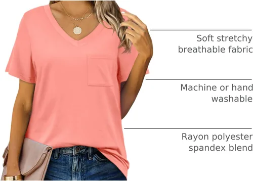 Miniatura 12 de Geifa Camisetas de manga corta con cuello en V para mujer, camisetas casuales de verano con bolsillo