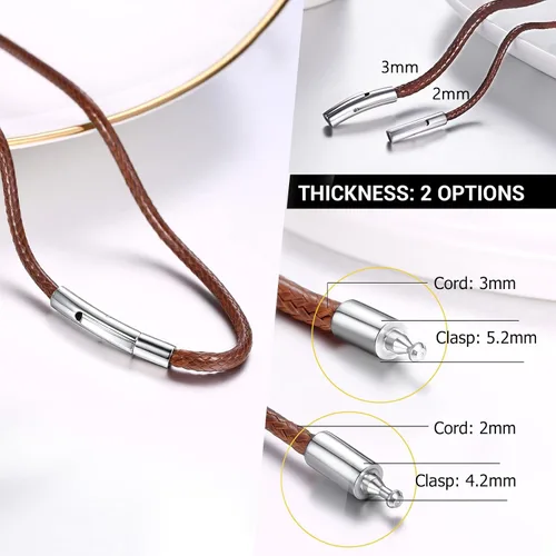 Miniatura 11 de PROSTEEL Collar de cuero impermeable para hombre, 0.079 in/0.118 in, 16 a 30 pulgadas, con cierre de acero inoxidable, cadena de bricolaje
