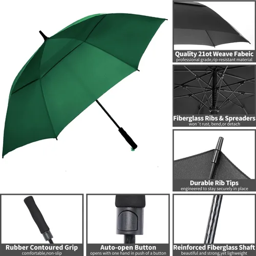 Miniatura 5 de MRTLLOA Paraguas para golf extragrande con apertura automática de 54, 62, 68 o 72 pulgadas, toldo doble ventilado, resistente al viento e