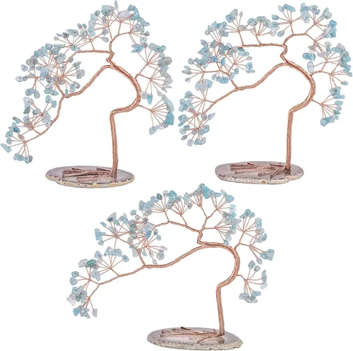 Miniatura 4 de rockcloud Árbol de dinero de cristal aguamarina con base de ágata, árbol bonsái de Feng Shui de la suerte para decoración de oficina y hogar
