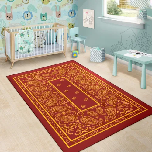 Miniatura 6 de Alfombra de área personalizada, color rojo y dorado, alfombra de área moderna, alfombra de área de 3 x 5 pies, patrón de bandana negra, alfombra