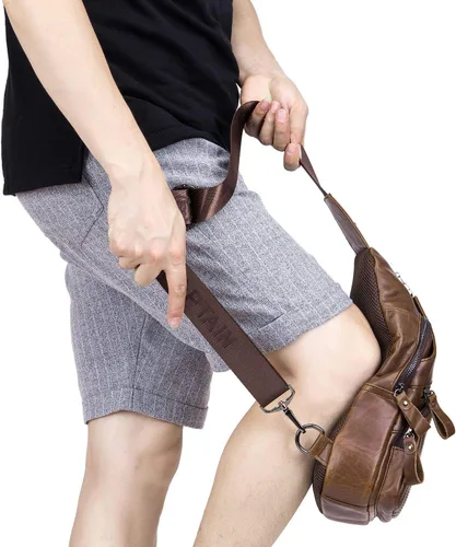 Miniatura 20 de Bolsos cruzados para hombre, bolso bandolera de cuero, mochilas casuales para el pecho, bolsa de hombro, mochilas de senderismo de viaje