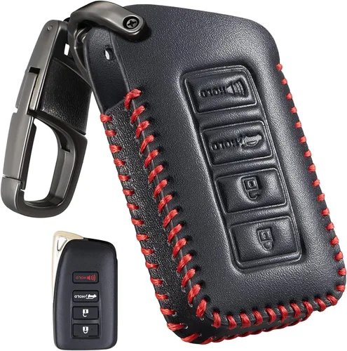 Miniatura 9 de Slohif Funda de llavero de cuero para Lexus para ES GS LS NX RS GX LX RC LC, Estuche de cuero + Anillo en D + Gancho (Negro)