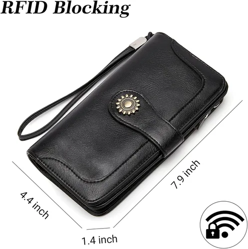Miniatura 2 de BROMEN Billeteras de cuero para mujer cartera grande de mano para teléfono 2-negro Vintage