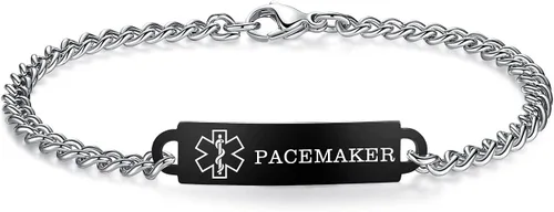 Miniatura 50 de Pulseras de identificación de alerta médica de 6.5 "-8.5" para mujeres, pulseras de emergencia médica de acero inoxidable, grabado gratuito