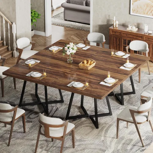 Miniatura 28 de Tribesigns Mesa de comedor cuadrada para 2, mesa de comedor industrial de 31.5 pulgadas con base de metal, mesa de cocina para comedor, espacio