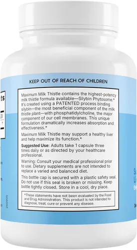Miniatura 3 de Suplemento máximo de cardo mariano para apoyo hepático - 720 mg de fitosoma de silibina (absorción 10X) - Limpieza hepática desintoxicación