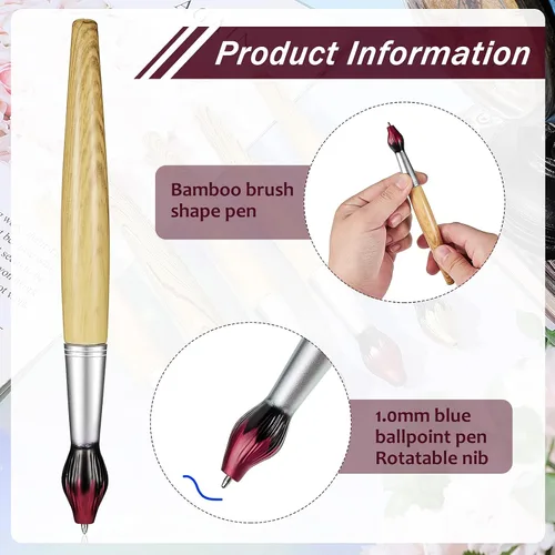Miniatura 3 de Outus Bolígrafos de pincel de bambú con forma de pincel retráctil, novedosos, regalos de agradecimiento para profesores de arte, suministros