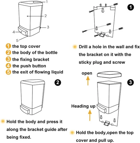 Miniatura 6 de Evhome - Dispensador manual de jabón para cocina y baño, con montaje en pared, dispensador de jabón comercial para contenedores líquidos, champú