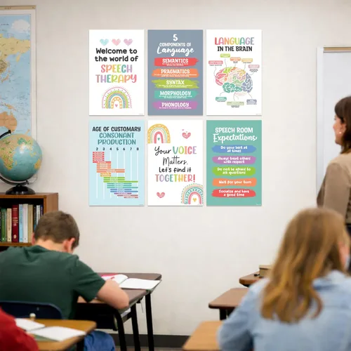 Miniatura 10 de Decorably 16 carteles de terapia del habla para aula, 11 x 17 pulgadas, decoración escolar educativa laminada mate – pasillos, tablones de anuncios