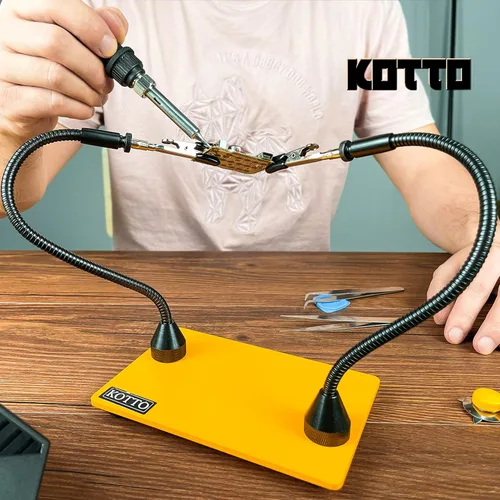 Miniatura 8 de KOTTO Herramienta de soldadura de tercera mano, soporte para PCB, dos brazos metálicos flexibles con base magnética, manos que ayudan a las manos