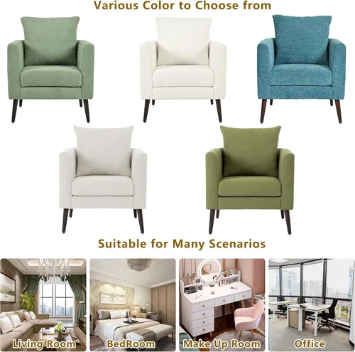 Miniatura 7 de Setawix Silla decorativa de barril, sillón tapizado de chenilla, silla redonda moderna de mediados de siglo, cómoda silla con brazo de barril