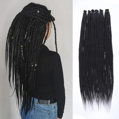 Miniatura 44 de Leeven Extensiones de rastas grises de 40 hebras de 18 pulgadas con terminación única hechas a mano, extensiones de rastas suaves de 0.6 cm