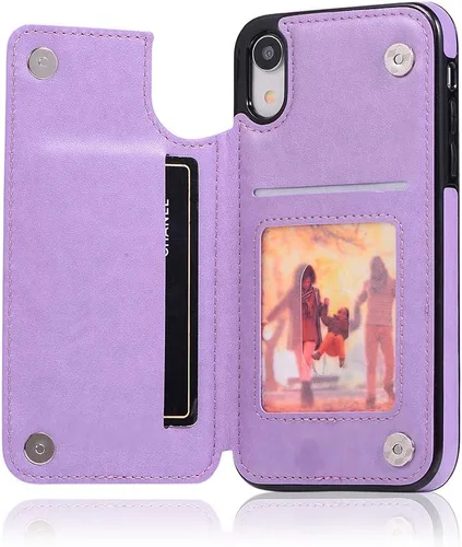 Miniatura 5 de Asuwish Funda para iPhone XR con protector de pantalla de vidrio templado, funda de cuero con soporte para tarjetas, doble cierre magnético y funda