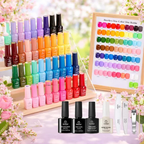 Miniatura 21 de Beetles - Juego de esmaltes de uñas de gel, 20 colores, colección Cozy Campfire Shade, juego de esmaltes de gel naranja, amarillo, verde, marrón