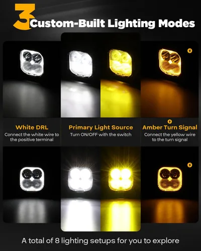 Miniatura 5 de Auxbeam Color Play Series - Luces LED Pod DRL Ámbar de 3" 100W Combo Spot Flood de Doble Color Señal de Giro Lámpara de Conducción Antiniebla Cubo