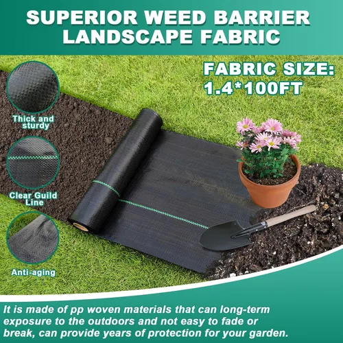 Miniatura 2 de Barrera de tela resistente de 1.4 x 100 pies, tela de barrera de malezas de jardín de permi, tela resistente y permeable para control de malezas
