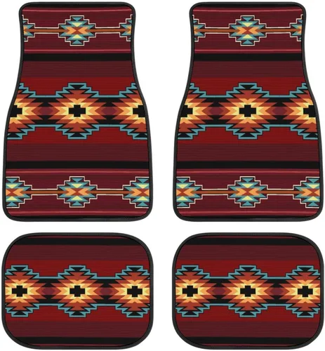 Miniatura 9 de Juego de 4 alfombrillas para piso de automóvil, diseño de flores con estampado de margaritas negras, alfombrillas delanteras y traseras