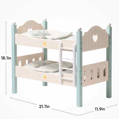 Miniatura 2 de ROBOTIME Literas de muñeca de bebé, cunas de madera para muñecas de 18 pulgadas, cama apilable para muñecas de muñeca para muñecas americanas