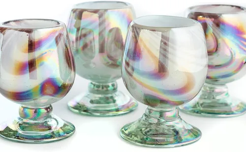 Miniatura 15 de Auténticos vasos de chupito soplados a mano de tequila mexicano - Juego de 4-2 onzas - Mini snifters de vidrio - Base pesada - Coñac (Confeti)