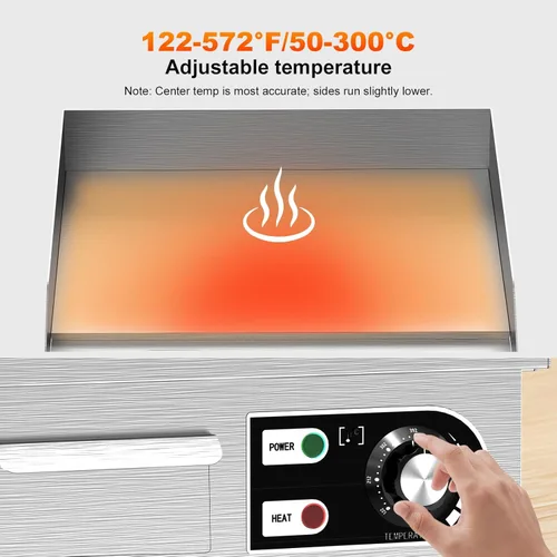 Miniatura 4 de Plancha eléctrica comercial de 14 pulgadas, plancha eléctrica de hierro fundido con material de acero inoxidable y antiadherente, plancha comercial