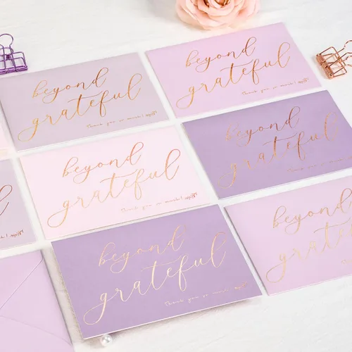 Miniatura 6 de Crisky 50 unidades de tarjetas de agradecimiento de tono lavanda Más allá de agradecido con sobres y pegatinas, tarjetas de felicitación simples
