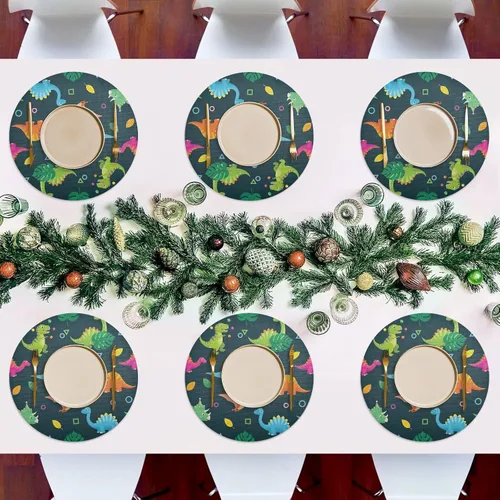 Miniatura 7 de Colorful Cartoon Dinosaurs Playful Teal Dinner Table Placemats, Non Slip Placemats Set Washable for Kitchen Table one sizex1