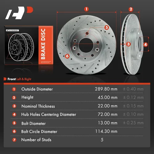 Miniatura 5 de A-Premium Rotores de freno de disco perforados y ranurados delanteros de 11.41 pulgadas (11.409 in) compatibles con modelos seleccionados de Mazda