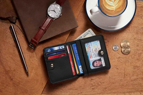 Miniatura 6 de Gostwo - Cartera compacta de piel genuina de lujo para mujer con bloqueo de RFID y ventana de identificación