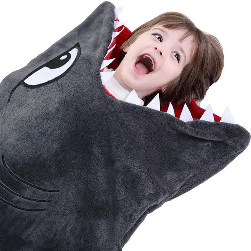 CozyBomB Manta de animales con cola de tiburón para niños, diseño acogedor y suave de una pieza, manta de felpa duradera sin costuras, tamaño