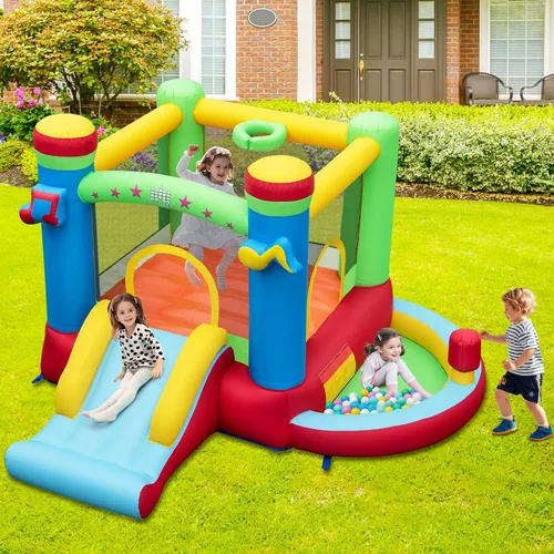Miniatura 3 de Casa de rebote inflable BOUNTECH con pozo de bolas, casa hinchable para niños en interiores y exteriores con gran área de salto, aro de baloncesto