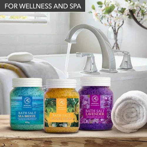 Miniatura 7 de Juego de sales de baño de 42 onzas - Lavanda - brisa marina - Ylang-Ylang - Aceite esencial 100% natural - Lo mejor para un buen sueño - Alivio