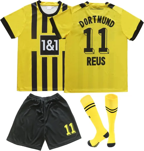 Miniatura 3 de CEKFAX Dortmund Home #9 Erling Haaland Reus #11 - Conjunto de calcetines cortos de fútbol para niños, tallas juveniles